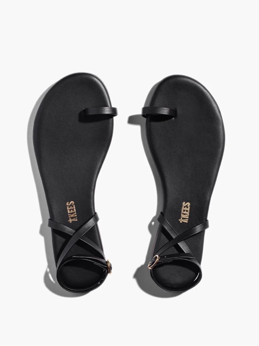 TKEES Phoebe Black Leather Toe-Ring Sandals NWOT Size 7